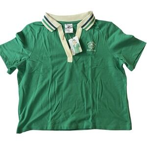 NWT Crane Women's Size L Pickleball Top‎ Green White V-Neck Preppy Short Sleeve